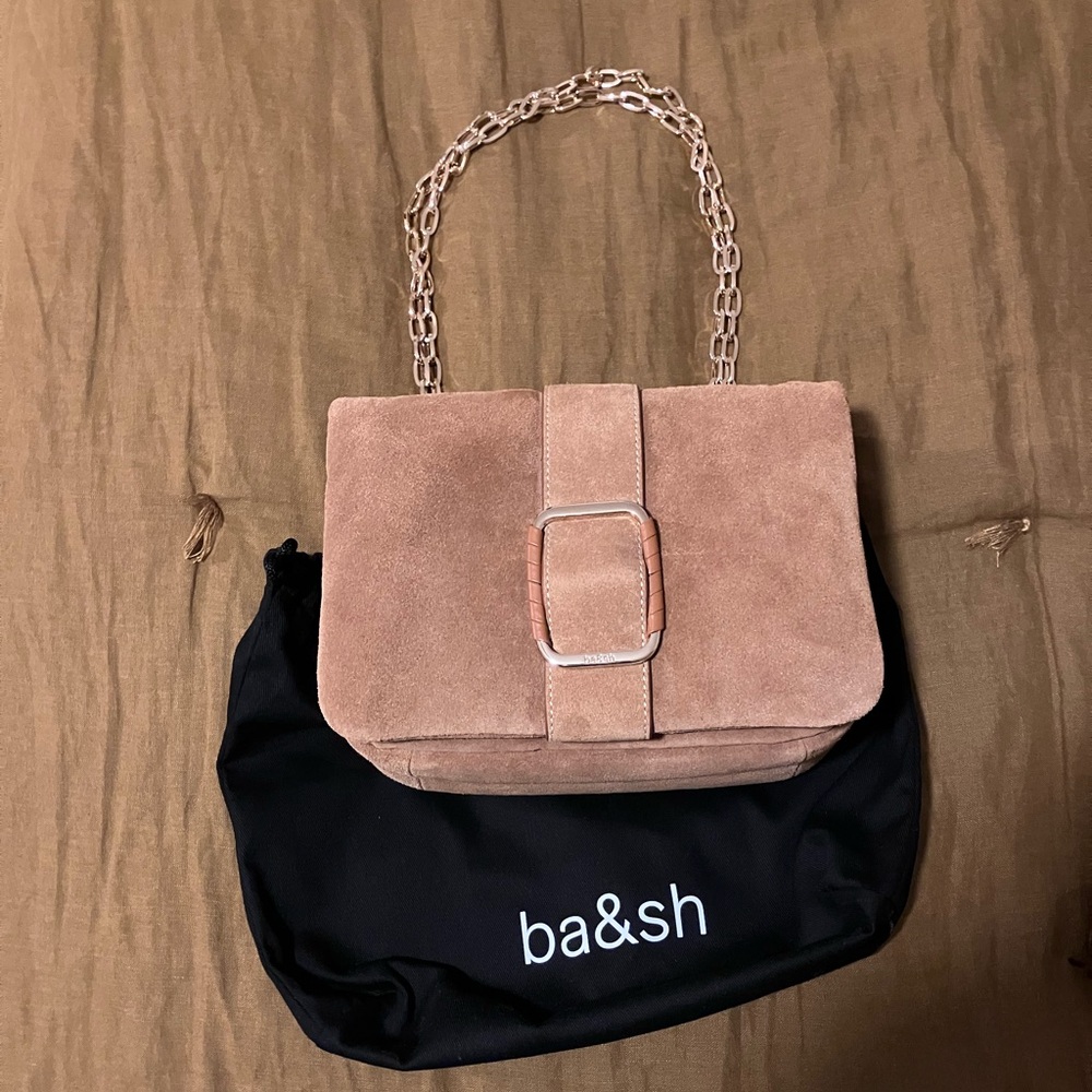 ba&sh Brown Suede Shoulder Bag with Chain Strap